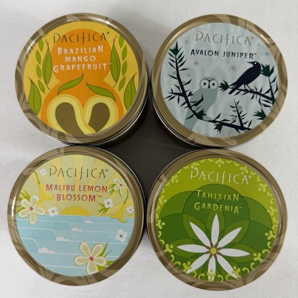 RARE Pacifica 7 oz Soy Candle Tins – Discontinued/Rare Scents – Set of 4 NEW - Picture 12 of 12